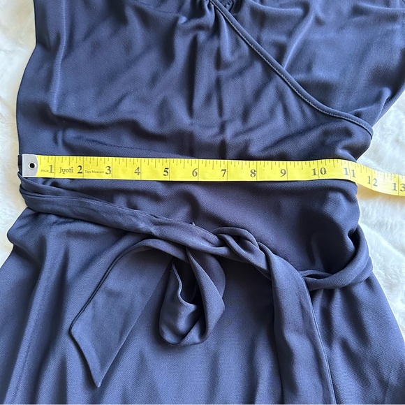 LOFT Timeless Faux Wrap Navy Blue Dress w/Belt & Side Zip- 4 Petite - Picture 6 of 13